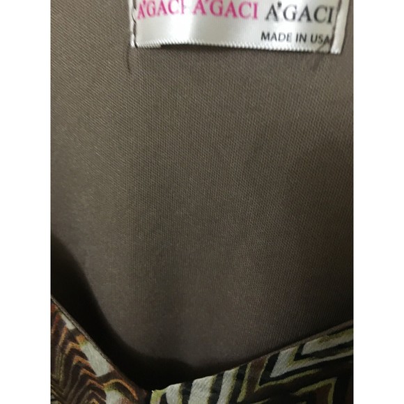 Agaci Womens Tunic Top Mini Dress Medium Bell Slv Chiffon Lined Green Brown D4 - Picture 2 of 8